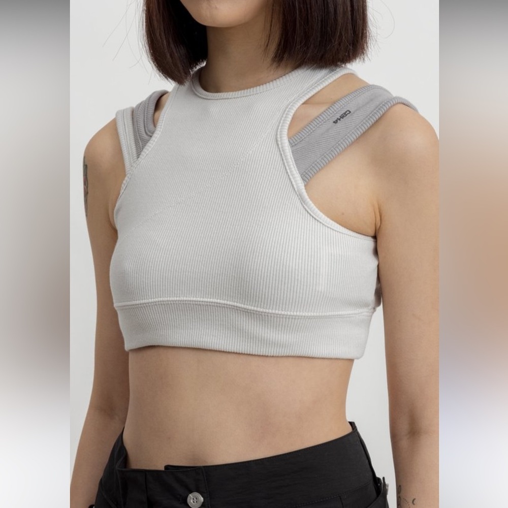 C2H4 Gray Ribbed Sports Bra crop top